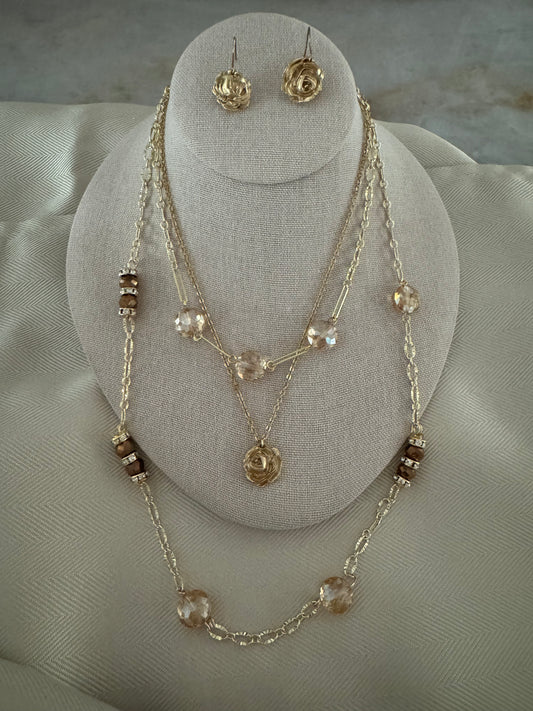 18kt Gold Plated Rosette Pendant with Earring and Layered Necklace Set, each can be bought separately