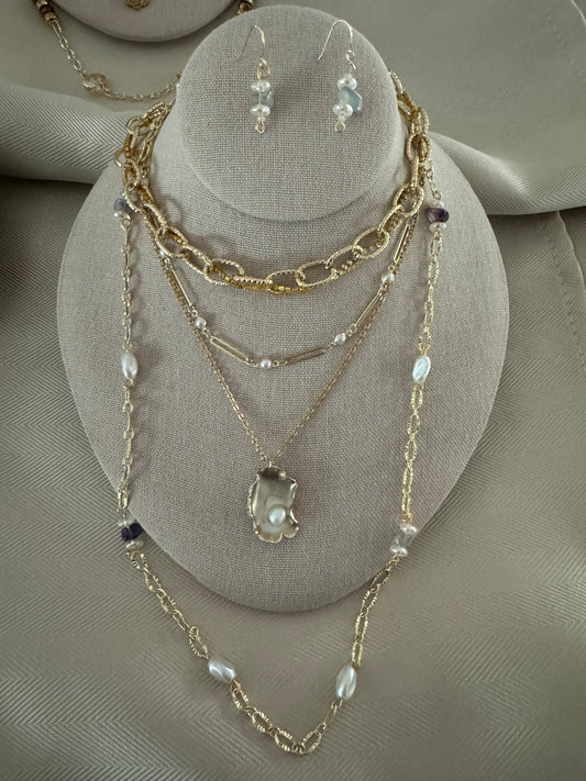 18kt Gold Plated Oyster Pendant with Freshwater Pearl Necklace set. All Pieces seen above are included in the set.
