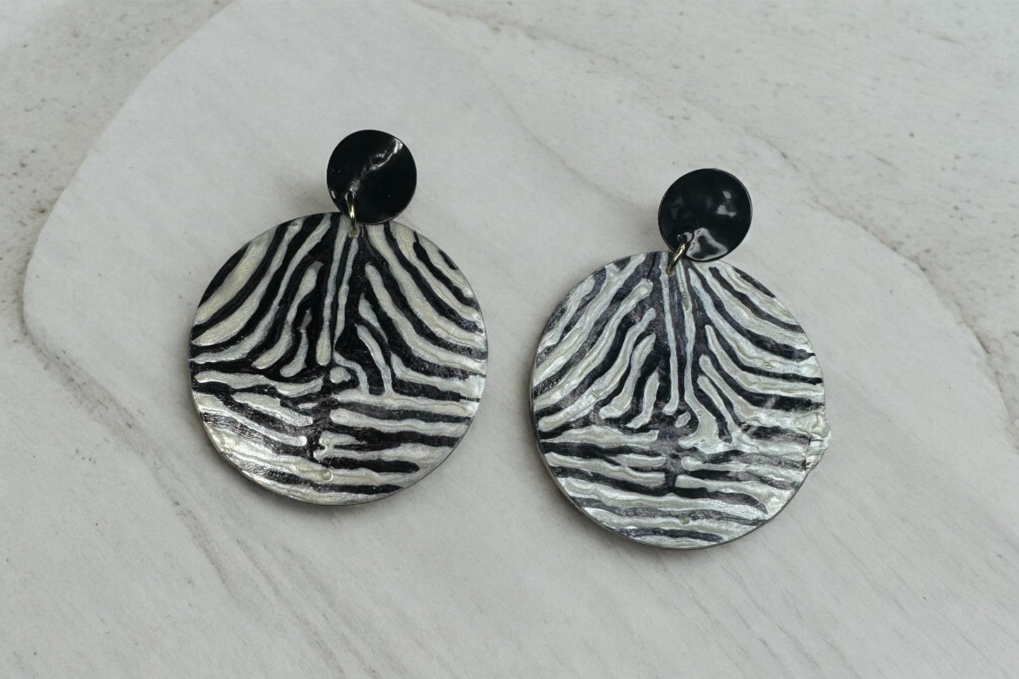 Zebra Print Boho Earrings , Hand Painted