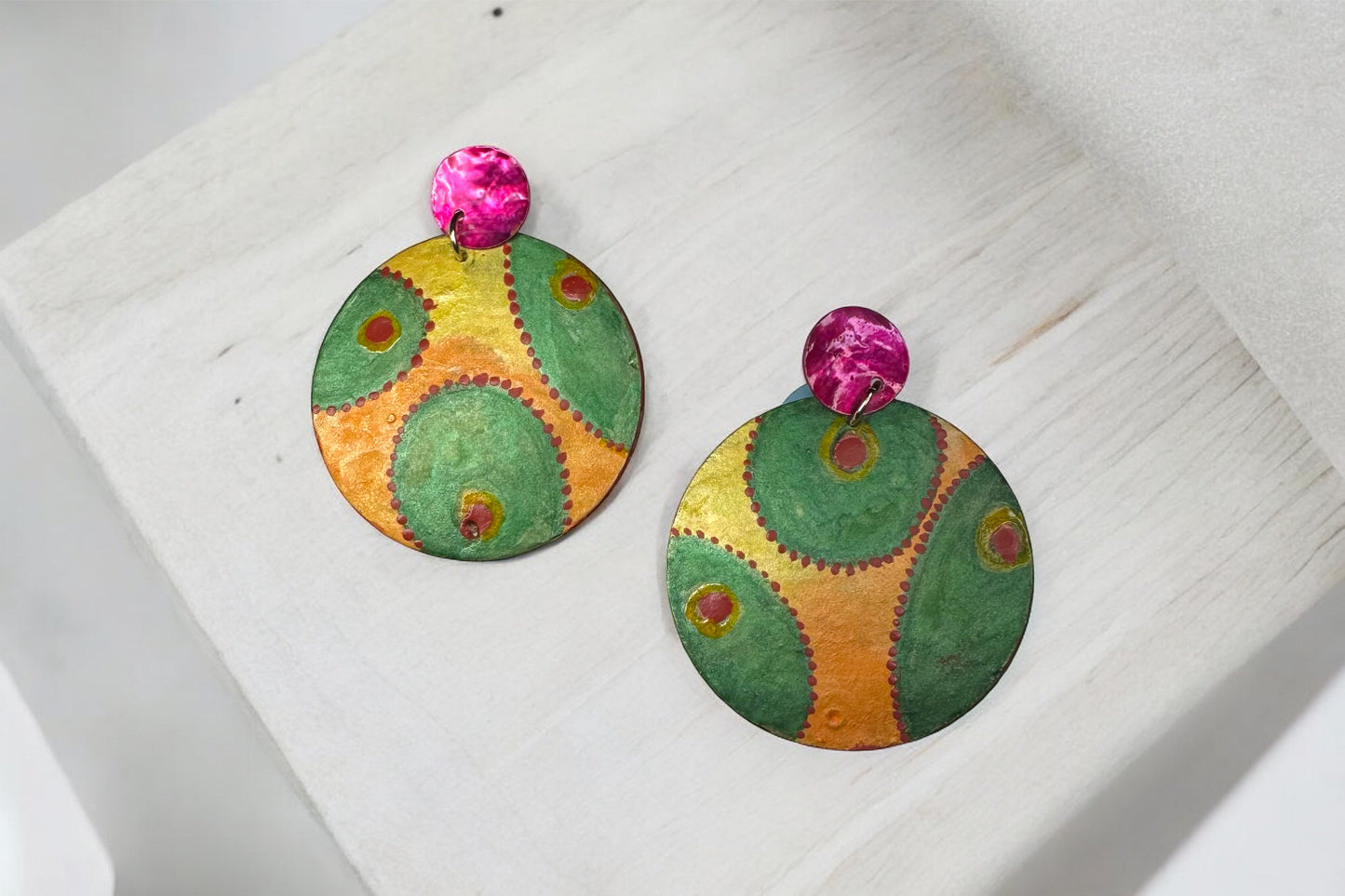 Boho Earrings, Hand Painted